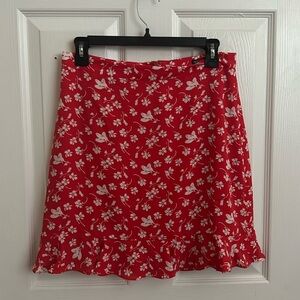 JCrew red floral midi skirt